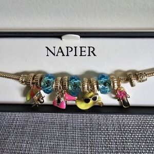 Napier Gold Pink Blue Yellow Summer Charm 7" Bracelet Jewel Flip Flop Hat Bikini